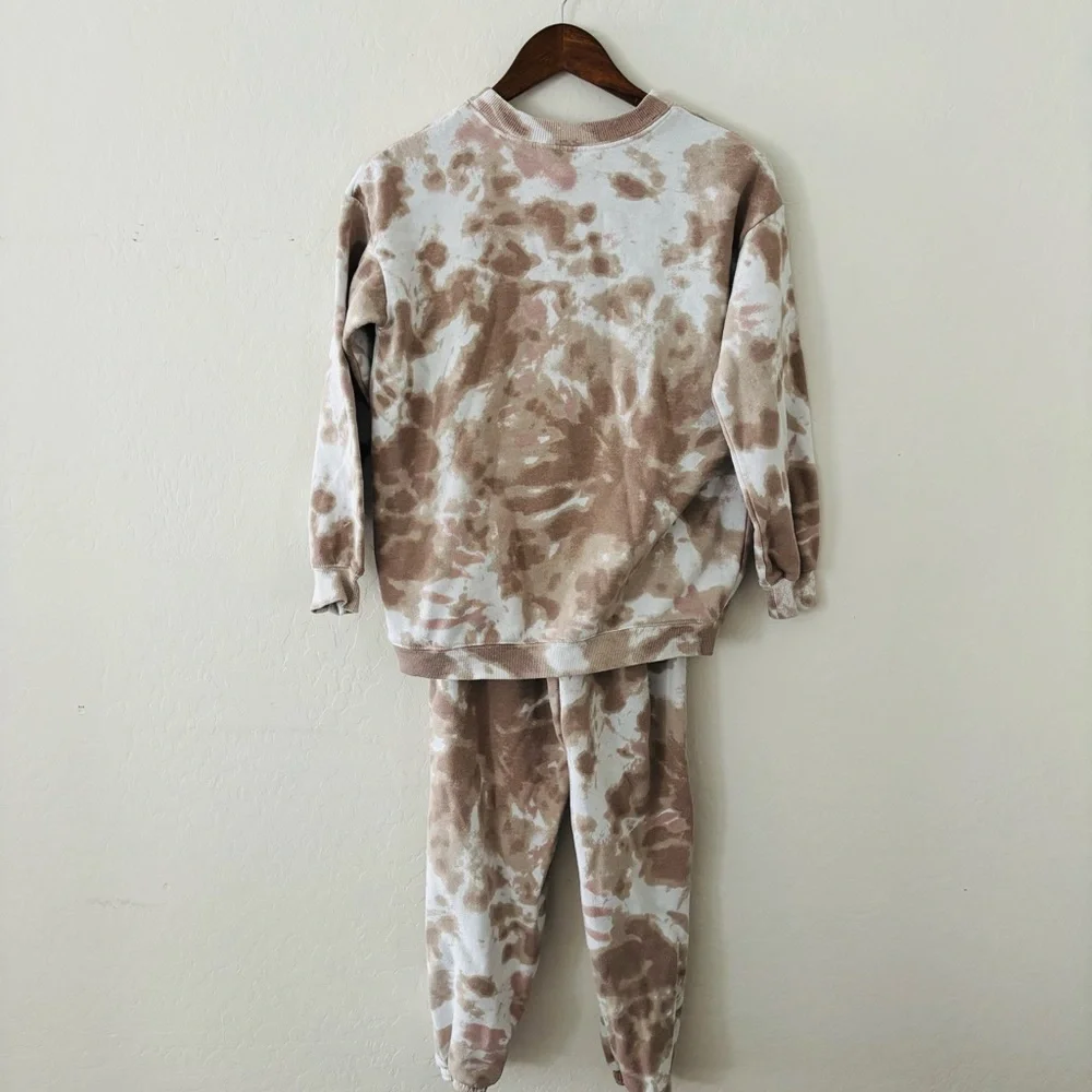 Mickey Mouse Kids Tie-Dye Sweatshirt and Pants Set Tan White Size 12 /‎ 14